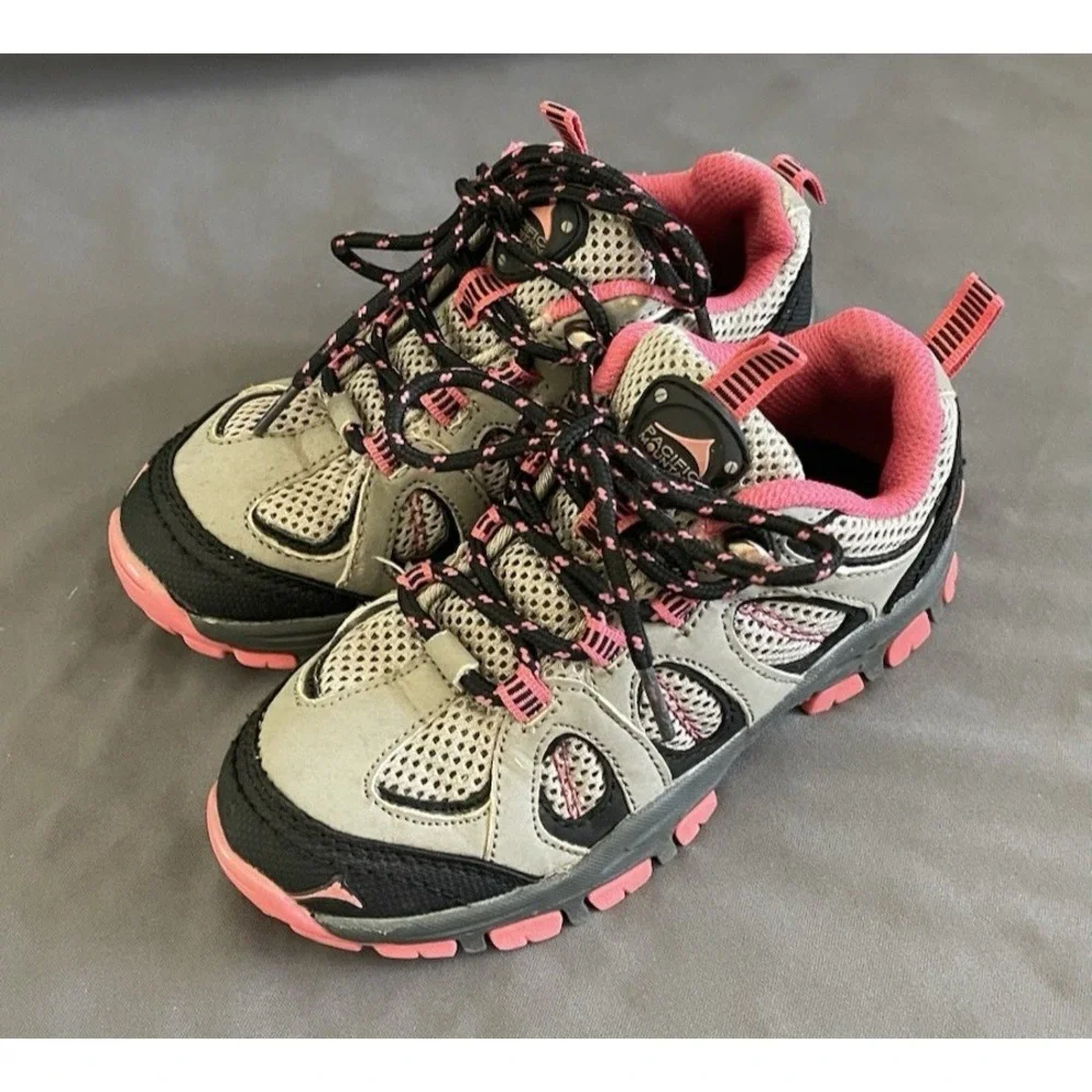 Pacific Mountain Youth Girls Shoe Size 10 Gray Pink Lace Up Hiking Camping